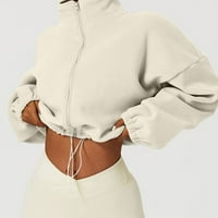 Crop puni zip up jakne za žene Tinejdžeri Fleece dugih rukava za vježbanje sa okovratnika kratka dukserica