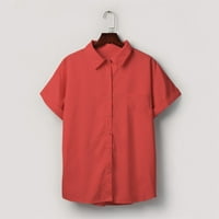Žene plus veličina Top klirence modna žena kauzalno dugme Čvrsta bluza majica kratkih rukava Ljetni vrhovi Rollback Red