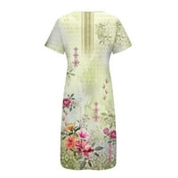 Cvjetna haljina za žene Ljeto V-izrez kratki rukav Midi haljine labave ležerne tuničke a-line majica