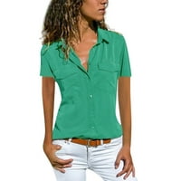 Ženske vrhove kratkih rukava od pune bluze casual ženske ljetne Henley majice zelena 3xl