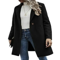 Bomotoo dame Elegantne kapute Čvrsto boje labavi kaputi vunene srednje dužine kardigan jakna crna 2xl