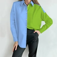 Ženske košulje dugih rukava okrugli vrat casual rever gumb dolje labavi blok u boji vrhovi ljetnih bluza