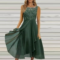 Ženska okrugla dekolte modna tiskana, duljina gležnja A-line ljetno odijevanje bez rukava zeleno s
