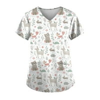 Ženski bluze Žene kratki rukav casual grafički otisci TEE V-izrez ljetni bluze bijeli m