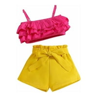 Booker Dječje ljetne djevojke 'set Dječje slatke rufffle čipke suspender žute kratke hlače pogodne za
