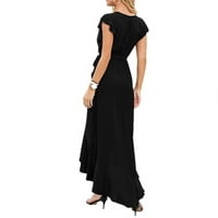 Follure Maxi haljine za žene dugim V-izrezom kratkim rukavima Asimetrična elegantna večernja haljina