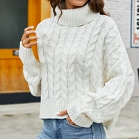 GUZOM Womens Dukseri - pleteni dugi rukav modni pulover posada vrata padajuća odjeća bijela veličina