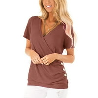 Daznico košulje za žene modni ženski gumb kratki rukav V izrez Casual T majice Tuničke vrhove bluza