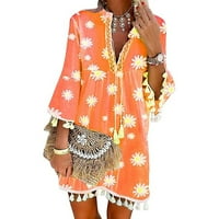Ljetne haljine za ženski rukav mini temperament cvjetni haljina od V-izreza na naranče