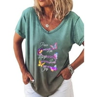 Ljetni vrhovi za žene Žene Rainbow Gradijentno pismo Ispiši kratki rukav V-izrez Loover Majica