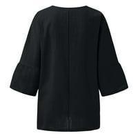 Pntutb Womens Plus Veličina za čišćenje Žene Ljetni modni obrezirani rukav okrugli vrat Pamuk linijska majica Black XL