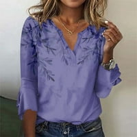 Apepal Womens Plus Veličina Vruća V izrez T-majice Bluze Casual Soft Flowy Tunic Long Roll rukav sa