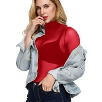 Ženski kratki rukav s dugim rukavima čiste mrežice useljene vrhove majica za majicu Majica od pune boje TEES Clupwear crveni m