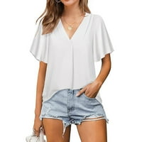 Majice za žene za žene Ljetni trendy bluze kratki rukav majica Elegantne labave fit tees Flowy Solid Boja vrhovi