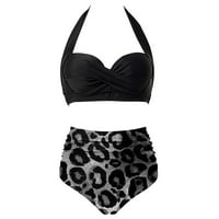 Ženski bikinis setovi bez rukava sa push-up podstavljeni kupaći kostimi, plivajući kupaći kostim visoki struk Split Troangle Bikini kupaće od plaža crna