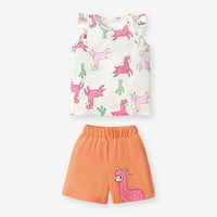 TODDLER Baby Girl Outfit Djevojke Crtani film bez rukava Printi za životinje na vrhu kratke hlače Ljetne odjeće i postavi 12-mjeseci
