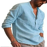 Muška line Henley majica s dugim rukavima pamučna plaža Yoga labav Fit Henleys Tops Blue XXL