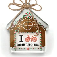 Ornament ispisano Jednostrana i volim biciklističku državu Južna Karolina Božić Neonblond