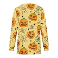 Zkozptok Ženske dukseve Vintage V-izrez Pulover vrhove Jeseni gumb Ispiši casual Slim bluze, žuti, xxl