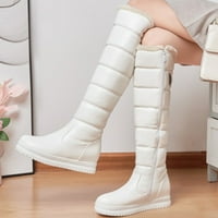Žene ravne potpetice Zip Cipele Zimska topla koža Čvrsta boja debele čizme za koljena