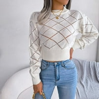 Prodaja Ženska jeseni modni džemper čvrsta šuplja Rhobbic rešetka pulover ženske okrugle bluze za izrez