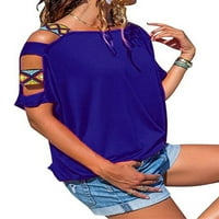 Voguele žene vrhovi čvrste boje majica kratki rukav TEE praznični pulover Plain Tunic bluza mornarsko