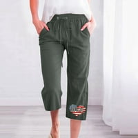 Capri pantalone za žene Ležerne prilike za ljetnu vunu elastična pamučna pamučna pamučna pantna pant