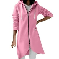 Ženski kaput Solid Bool Boolo Color Dukseri dugih rukava džepovi nepravilni hem dugi vrtovi Pink XL
