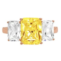 4. CT Sjajni smaragdni rez simulirani žuti dijamant 14k Rose Gold Tro-kameni prsten SZ 5