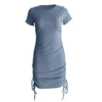 Ljetne haljine za žene V-izrez modni kratki čvrsti platch kratki rukav haljina plave l