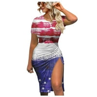 Ženska dan neovisnosti omotaj mini haljina Crewneck kratki rukav Swith majica s kratkim strukom HIGH
