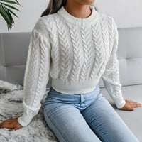 Ženski džemper zimski orez dugih rukava labav duks debeli navojni pulover kratki džemper sive s