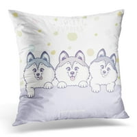 Plava mlada slatka i smiješna crtana tri šteneta husky psa sa mestom za tekstualni karakter sretan štenad