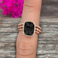 Art Deco 3. Karatni jastuk CUC Black Diamond Moissinite vjenčani prsten na 10K ružičastog angažovanog