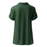 Košulje za žene Žene Modni ljetni kratki rukav lapel Solid Boja košulja Top bluze Zelena s