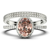 Prekrasan minimalistički 2. karat ovalni morgatit i dijamantski morski zaručni prsten, cvjetni vjenčani