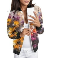 Hwmodou ženske casual jakne s kratkim rukavima pogodni dnevni lagani zip up cvjetni print kaput za ovratnik