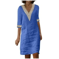 Ženske haljine midi haljina za lakicu, ležerna puna pomak V-izrez ljetna haljina plave s