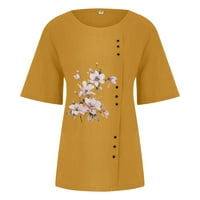 Žene ljetne vrhove kratki rukav casual bluza cvjetne žene okrugle dekolte košulje žute s