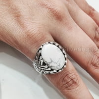 HowLite MANS prsten, prirodni ribelj za dječake, bijeli tirkizni, srebrni nakit, srebrni prsten, rođendanski