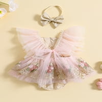 Suanret novorođene djevojke za djevojčice Romper haljina odijela vez cvijet letjeti rukav rukav ružičastim