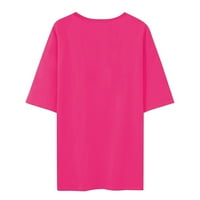 Ženski vrhovi ženskih modnih casual labavih tiskanih okruglih vrata kratkih rukava majica ružičaste