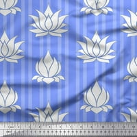 Soimoi Blue Poly Georgette Tkanina Stripe i umjetnička lotos cvjetna tkanina za ispis od dvorišta široko