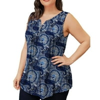 Ženski ljetni plus tenk tenk vrhovi vrat za vrat tiskani trendy bluze plutaju casual labavi dupli majica