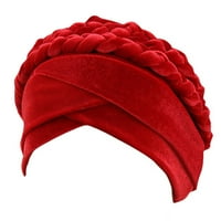 Guvpev Ženska pletenica Velvet Musliman Stretch Tracban Hat Chemo Cap Glava Scal CAP - Crvena, Jedna