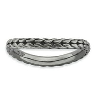 Sterling srebrni izrazi srebrne boje polirani crno-pozvani valni prsten - 2. grama - veličina 8