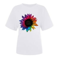 Trendy Clearence ženske vrhove kratkih rukava Crewneck majice Osnovni vrhovi cvjetni print casual labav