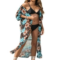 Avamo Žene Ležerne prilike otvoreni prednji kupaći kostimi Cardigan Side Slit Sarong Beachwear Print