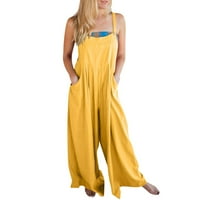 Jumpsuits za žene Žensko ljetno casual Solid Colore Retro pamučna posteljina kombinira kombinezon žuta
