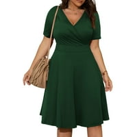 Ženska modna haljina dama Ležerna stilska odjeća V izrez kratki rukav Solid Boja Žene Elegantne sandress